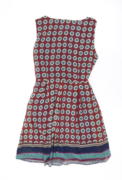 Tenki Womens Multicoloured Geometric Polyester A-Line Size 8 Round Neck Zip