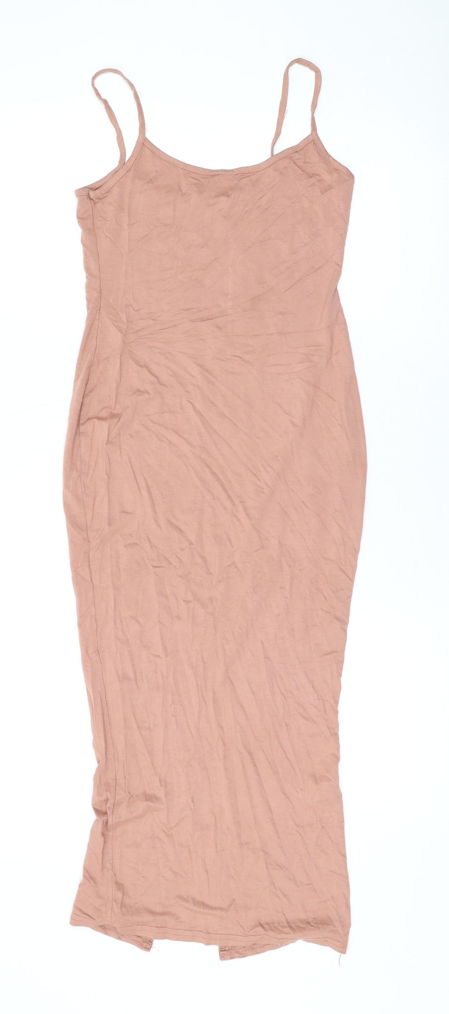 Boohoo Womens Pink Viscose Bodycon Size 8 Scoop Neck Pullover