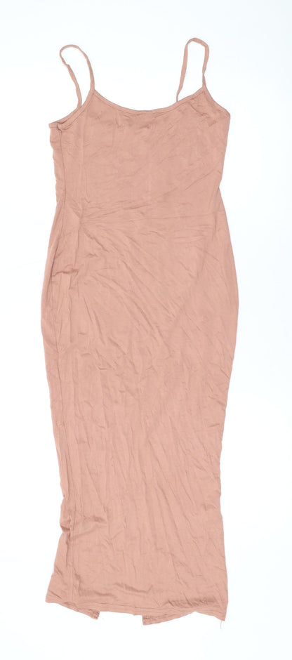 Boohoo Womens Pink Viscose Bodycon Size 8 Scoop Neck Pullover