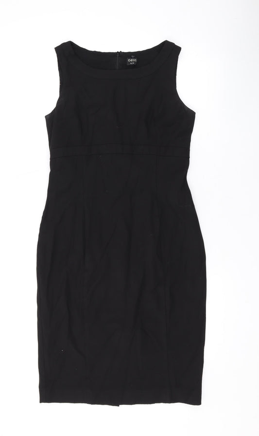 Oasis Womens Black Polyester Pencil Dress Size 12 Round Neck Zip