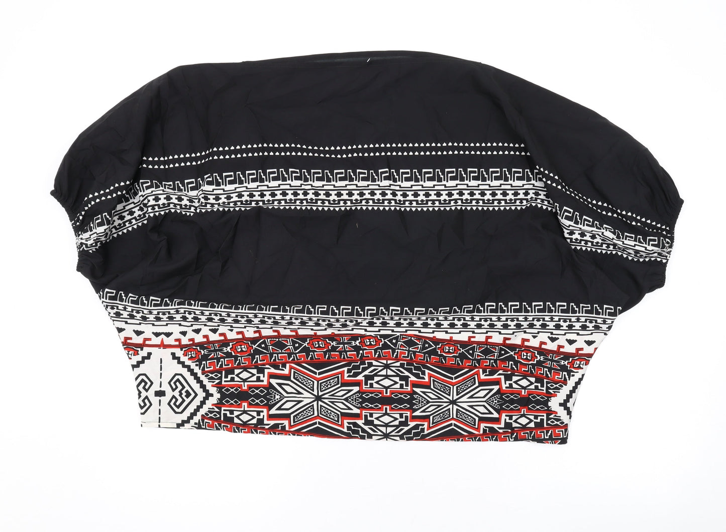 Boohoo Womens Black Geometric Polyester Basic Blouse Size M Boat Neck