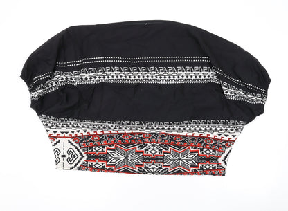 Boohoo Womens Black Geometric Polyester Basic Blouse Size M Boat Neck