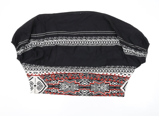 Boohoo Womens Black Geometric Polyester Basic Blouse Size M Boat Neck