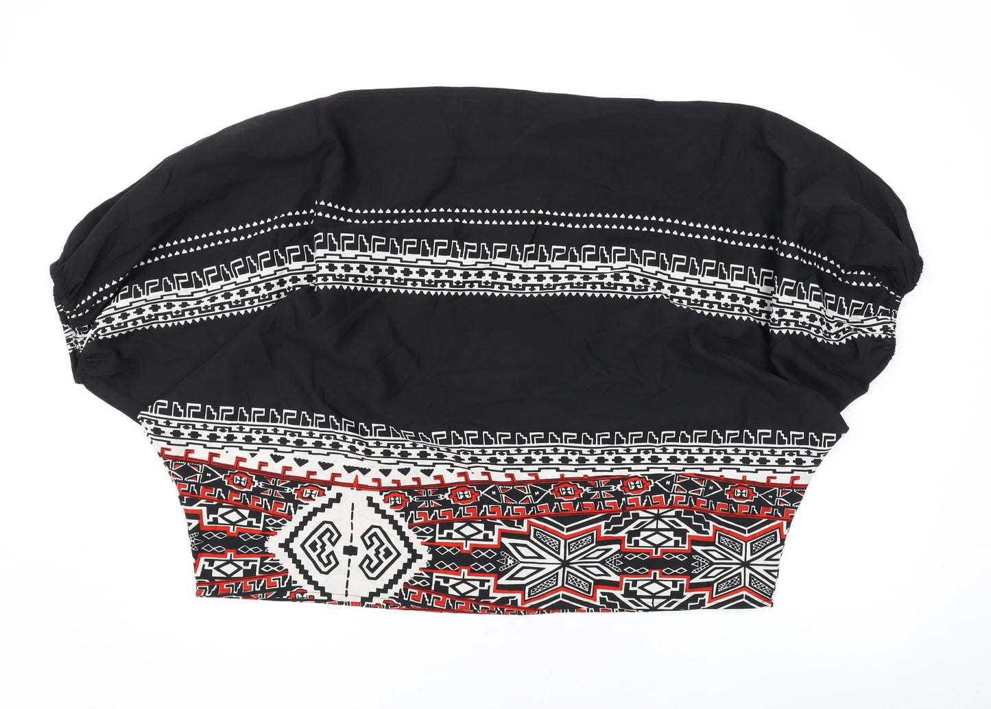 Boohoo Womens Black Geometric Polyester Basic Blouse Size M Boat Neck