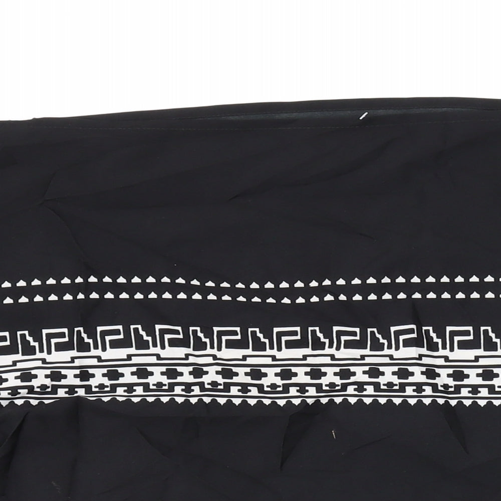 Boohoo Womens Black Geometric Polyester Basic Blouse Size M Boat Neck