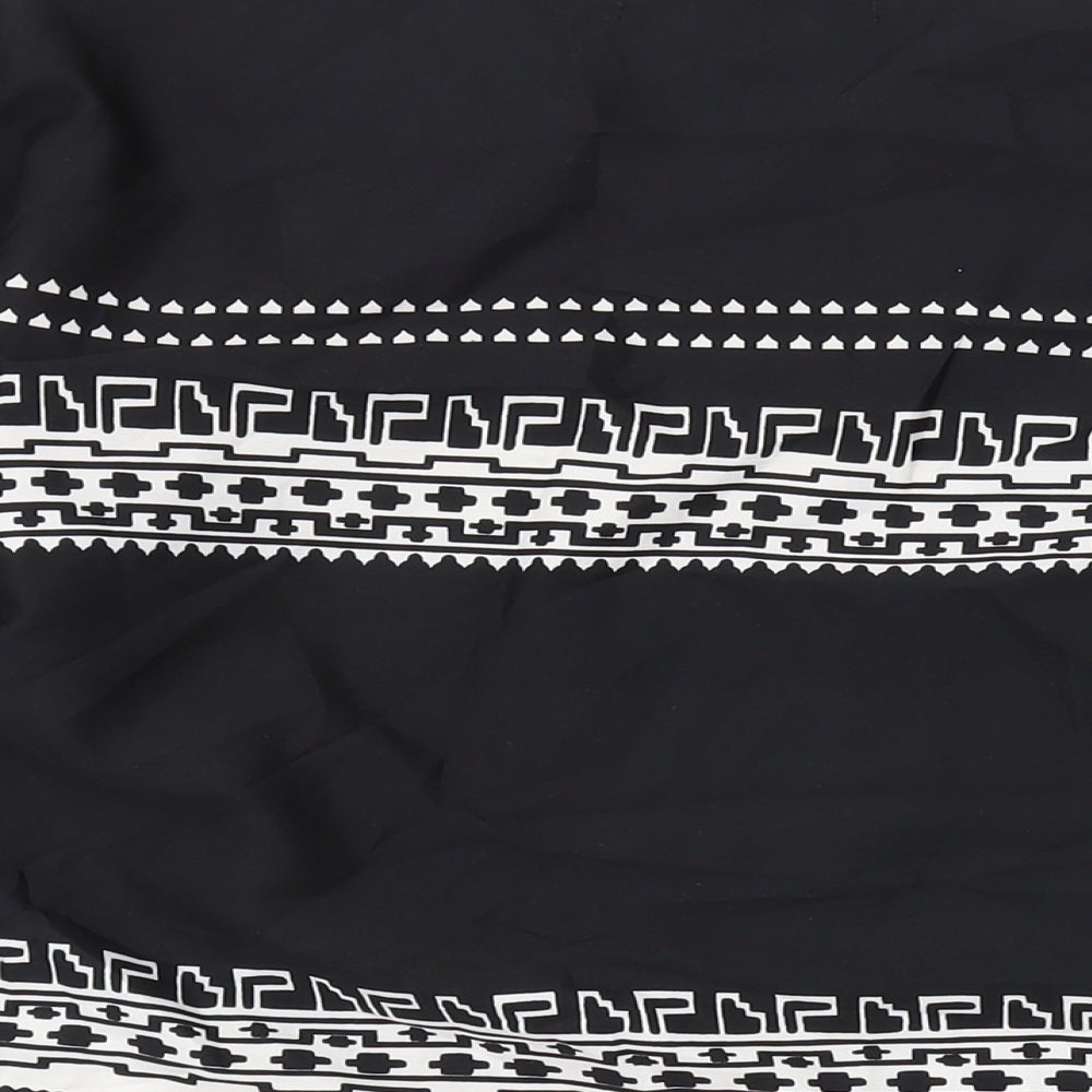 Boohoo Womens Black Geometric Polyester Basic Blouse Size M Boat Neck