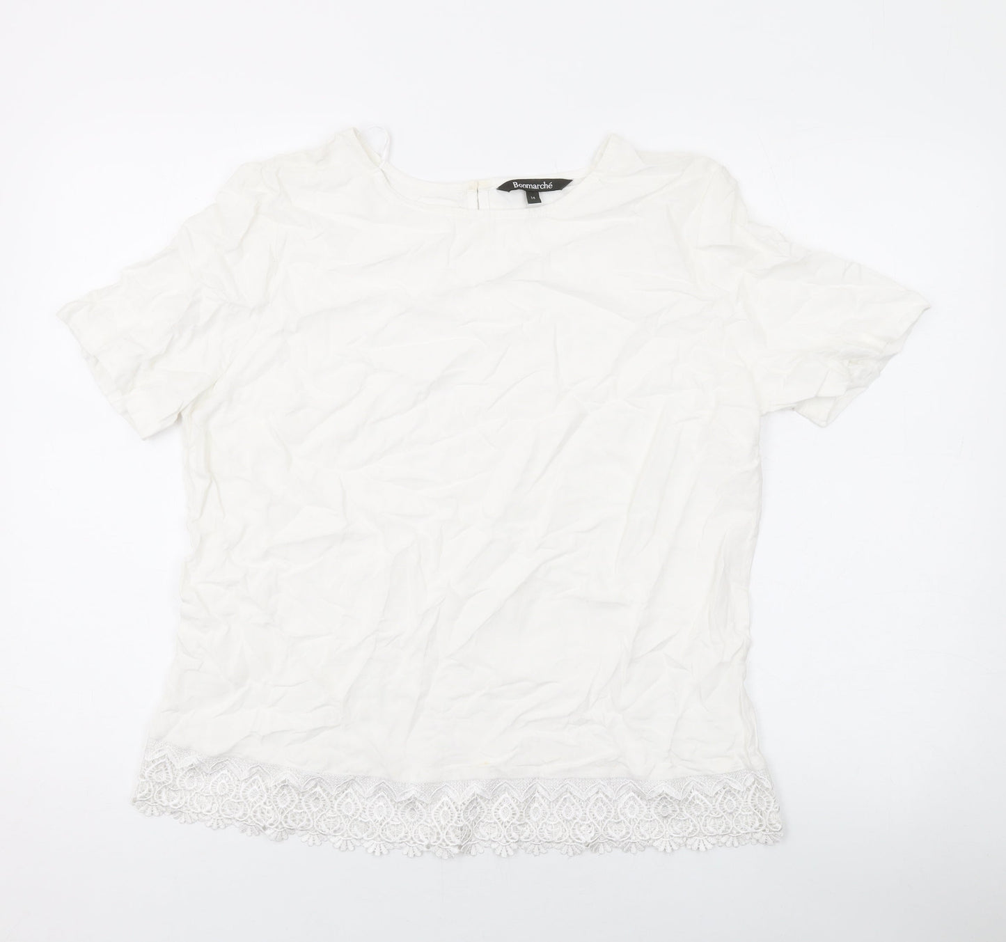 Bonmarché Womens White Polyester Basic T-Shirt Size 14 Roll Neck