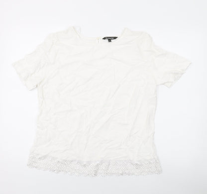 Bonmarché Womens White Polyester Basic T-Shirt Size 14 Roll Neck