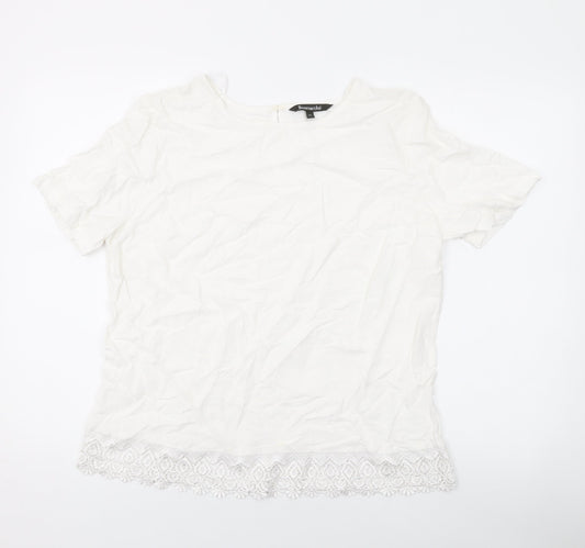 Bonmarché Womens White Polyester Basic T-Shirt Size 14 Roll Neck