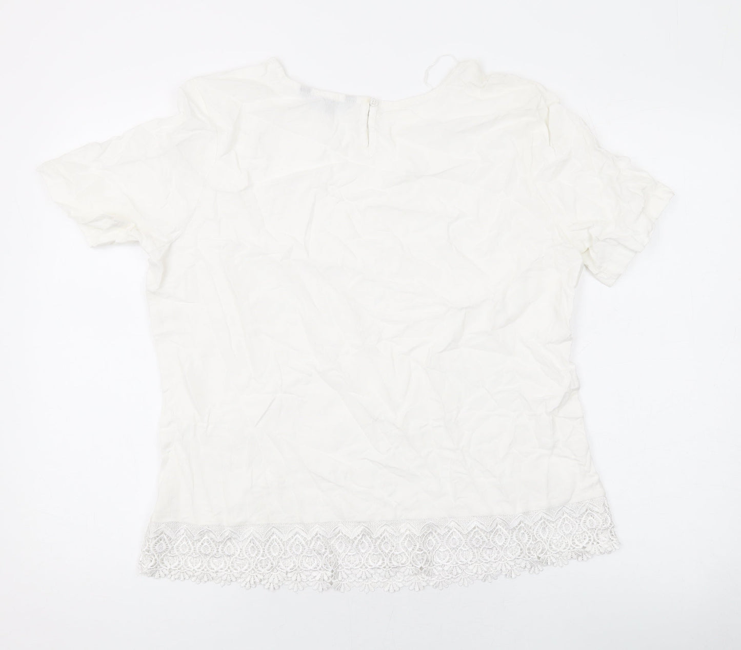 Bonmarché Womens White Polyester Basic T-Shirt Size 14 Roll Neck