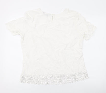 Bonmarché Womens White Polyester Basic T-Shirt Size 14 Roll Neck