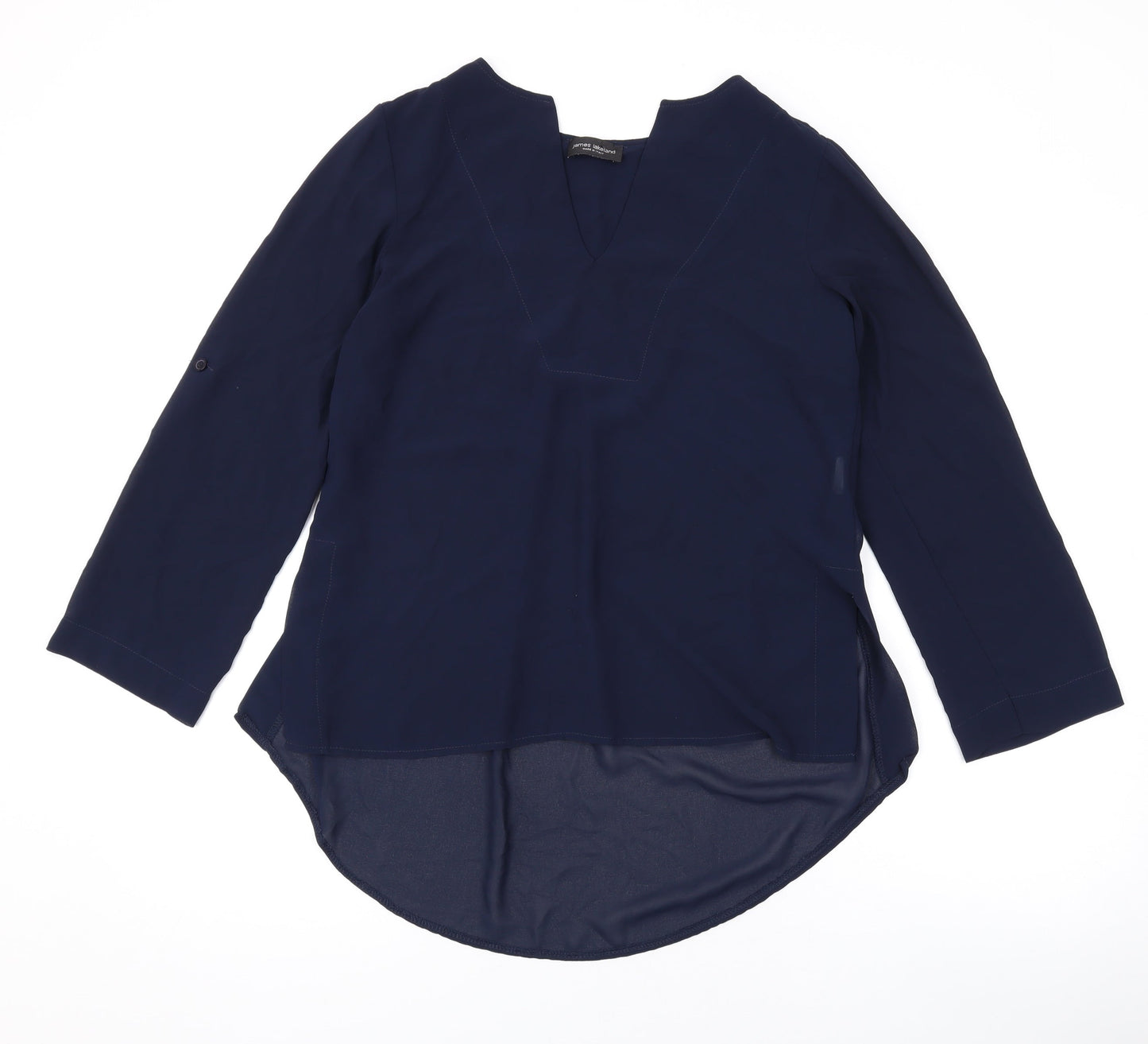 James Lakeland Womens Blue Polyester Basic Blouse Size 14 V-Neck