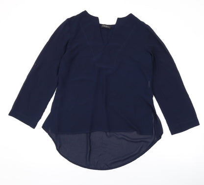 James Lakeland Womens Blue Polyester Basic Blouse Size 14 V-Neck