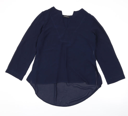 James Lakeland Womens Blue Polyester Basic Blouse Size 14 V-Neck