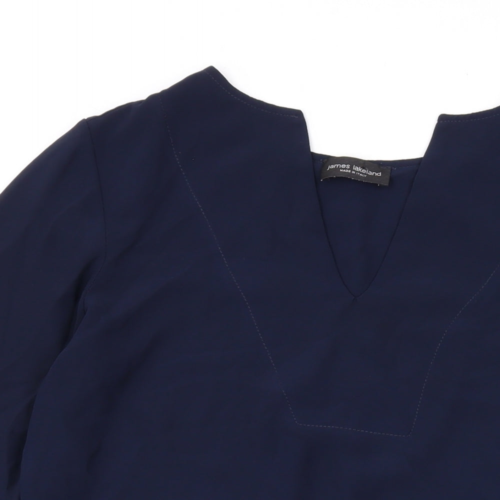 James Lakeland Womens Blue Polyester Basic Blouse Size 14 V-Neck