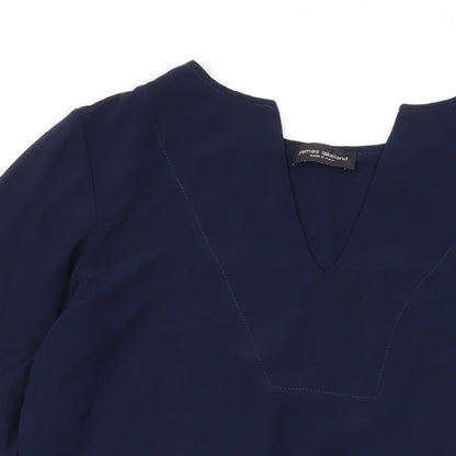 James Lakeland Womens Blue Polyester Basic Blouse Size 14 V-Neck