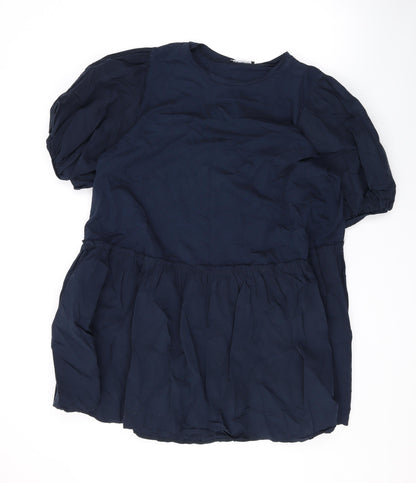 Zara Womens Blue Cotton A-Line Size L Round Neck Pullover