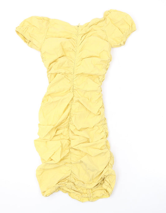 Zara Womens Yellow Polyester Bodycon Size XS Sweetheart Zip