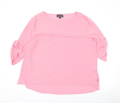 Saloos Womens Pink Polyester Basic Blouse Size 18 Round Neck