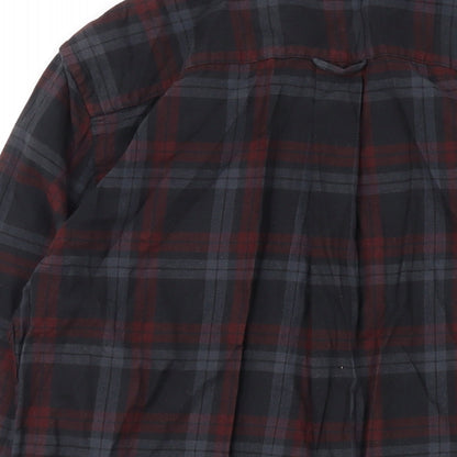 NEXT Mens Grey Plaid Cotton Button-Up Size M Collared Button