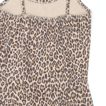PRETTYLITTLETHING Womens Brown Animal Print Polyester Mini Size 8 Scoop Neck Pullover