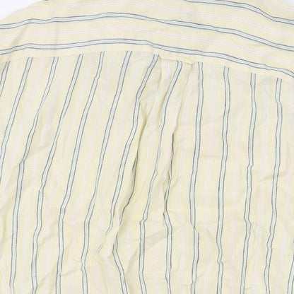 The Savile Row Mens Yellow Striped Linen Button-Up Size L Collared Button