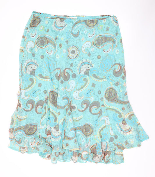 Ann Harvey Womens Blue Floral Polyester Swing Skirt Size 20 Zip