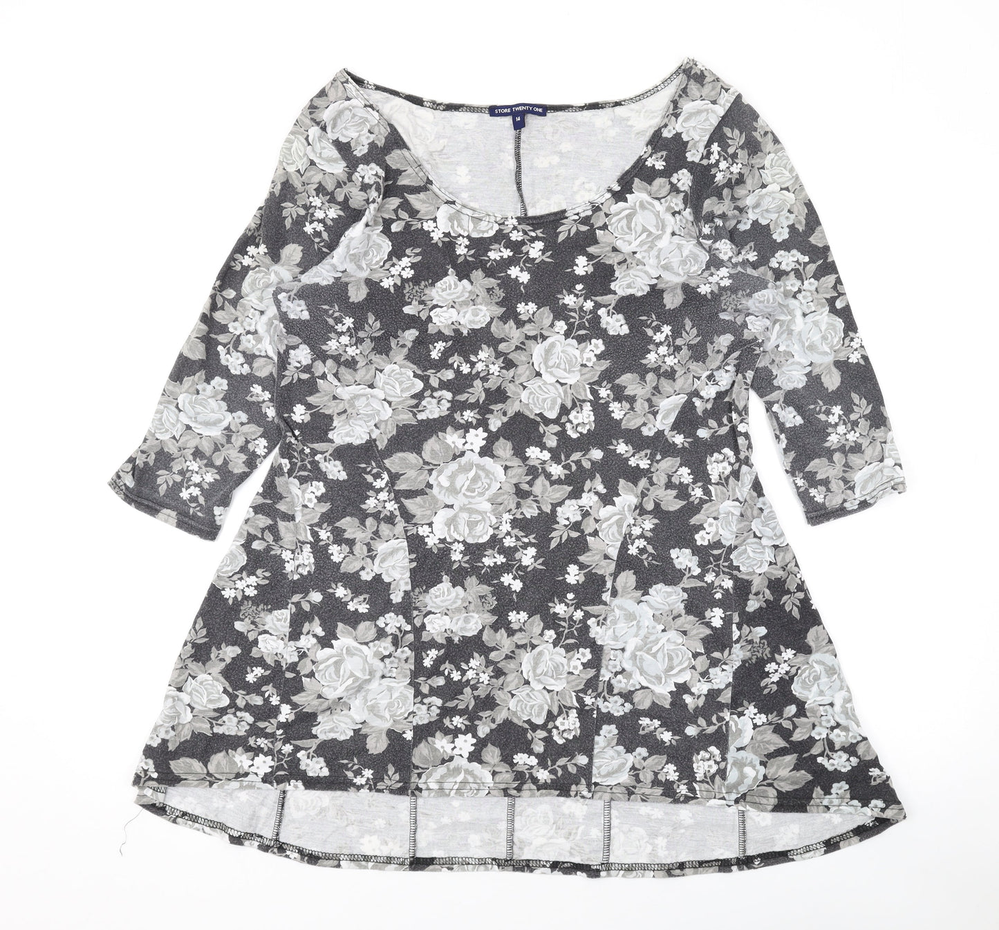Store Twenty One Womens Green Floral Polyester A-Line Size 14 Scoop Neck Pullover