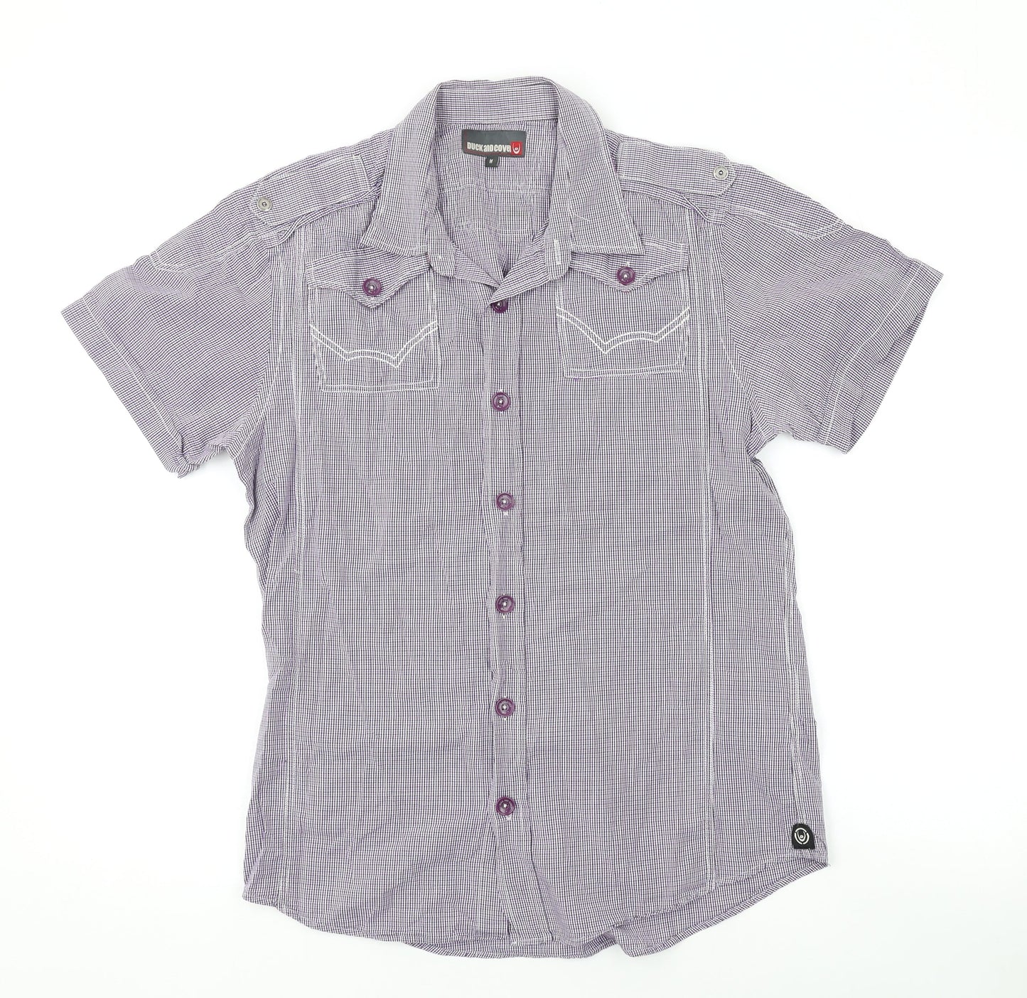 Duck and Cover Mens Purple Check Cotton Button-Up Size M Collared Button