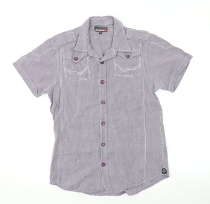Duck and Cover Mens Purple Check Cotton Button-Up Size M Collared Button