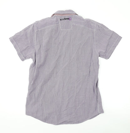 Duck and Cover Mens Purple Check Cotton Button-Up Size M Collared Button