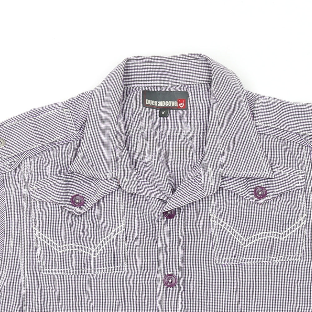 Duck and Cover Mens Purple Check Cotton Button-Up Size M Collared Button