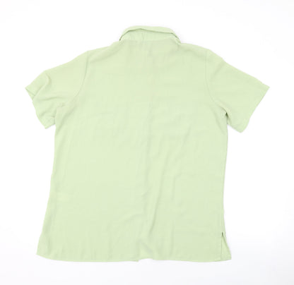 Marks and Spencer Womens Green Viscose Basic Button-Up Size 16 Collared