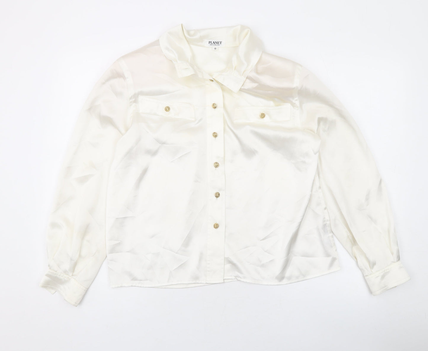 Womens UK Size 12 Planet Ivory Basic Button-Up