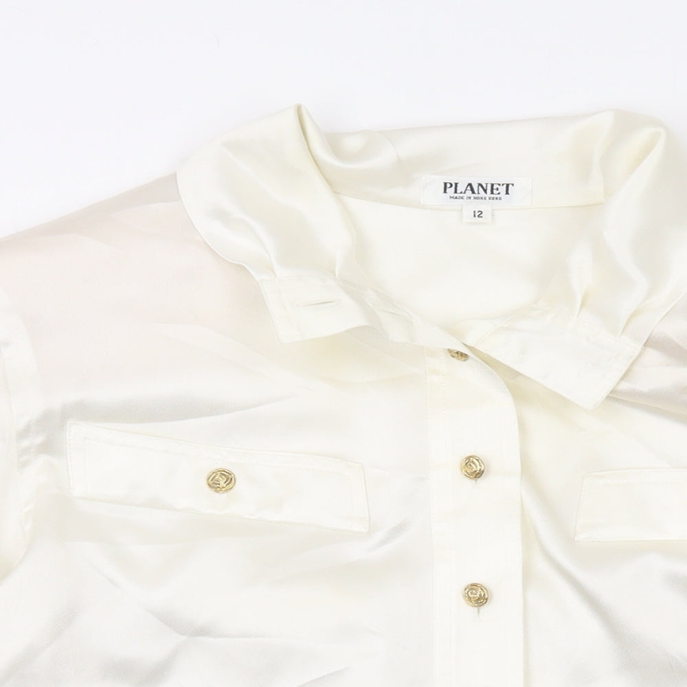 Womens UK Size 12 Planet Ivory Basic Button-Up