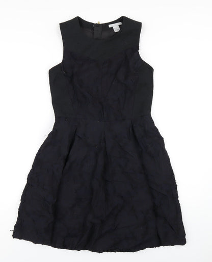 H&M Womens Black Polyester A-Line Size 10 Round Neck Zip