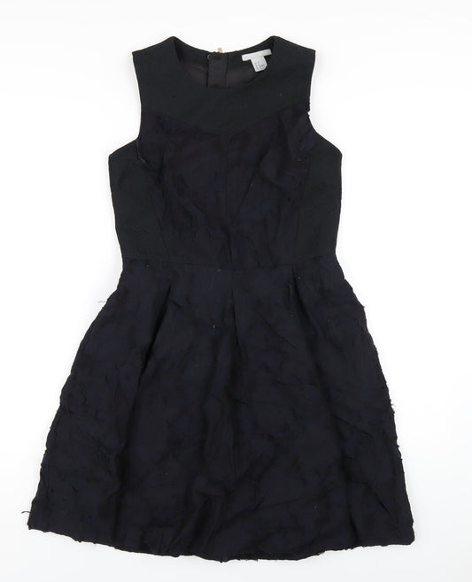 H&M Womens Black Polyester A-Line Size 10 Round Neck Zip