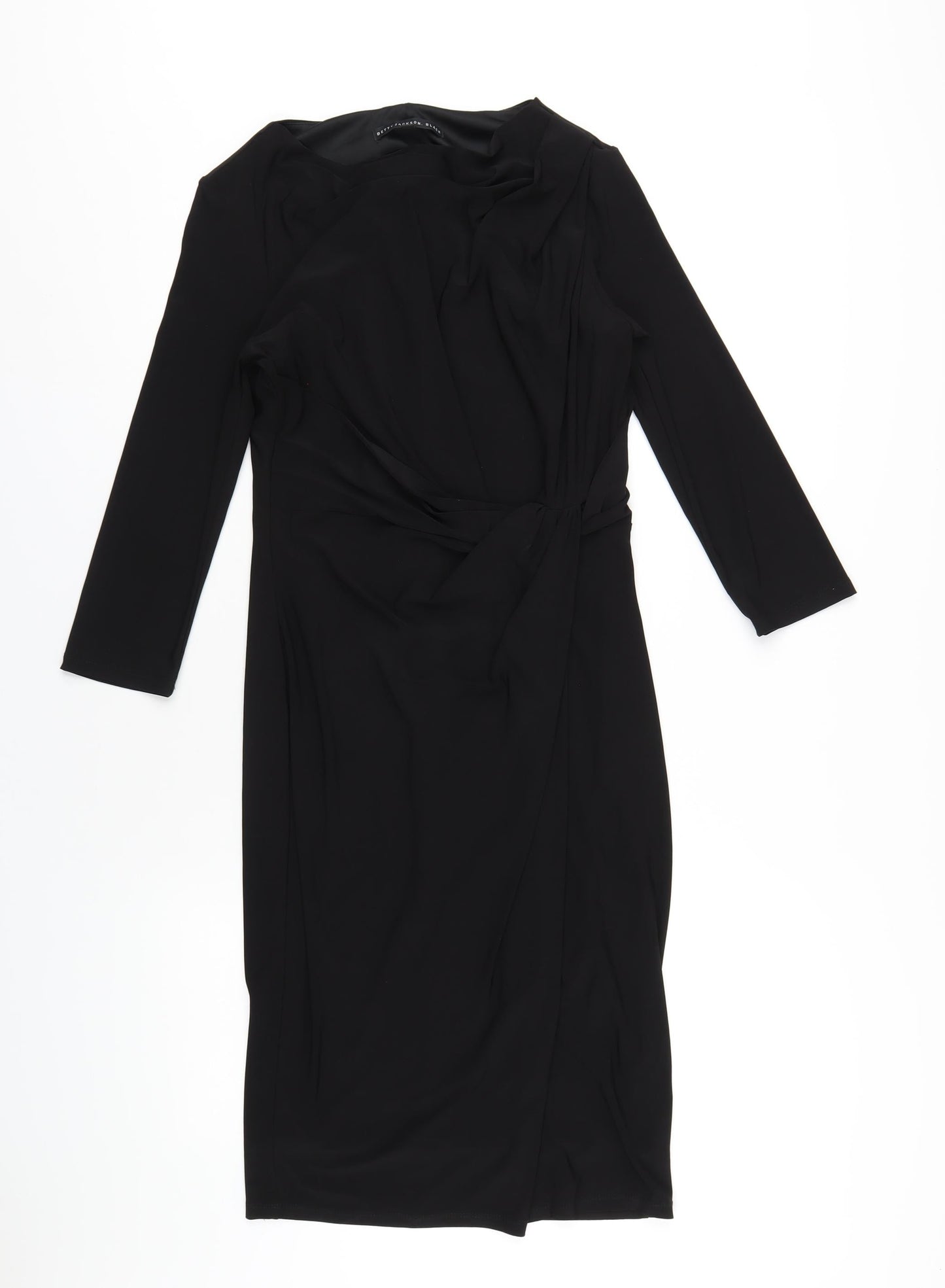 Betty Jackson Womens Black Polyester Bodycon Size 10 Boat Neck Pullover