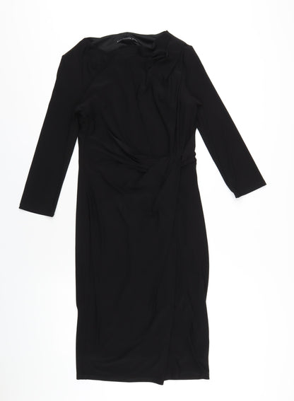 Betty Jackson Womens Black Polyester Bodycon Size 10 Boat Neck Pullover