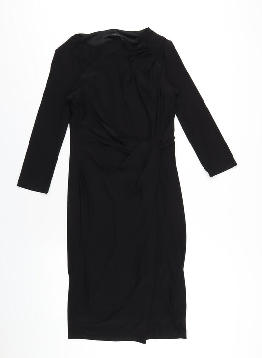 Betty Jackson Womens Black Polyester Bodycon Size 10 Boat Neck Pullover