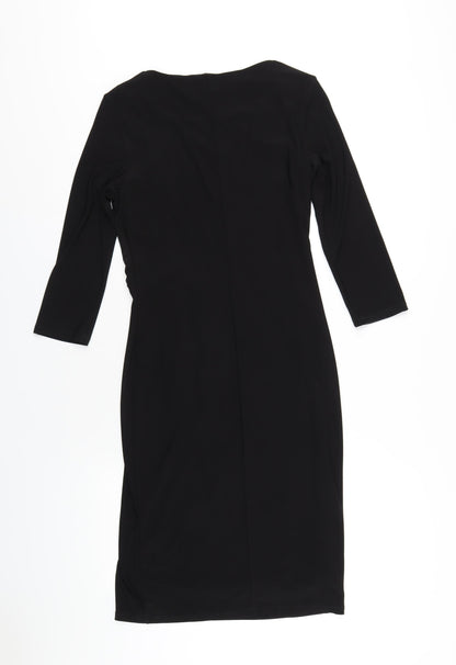 Betty Jackson Womens Black Polyester Bodycon Size 10 Boat Neck Pullover