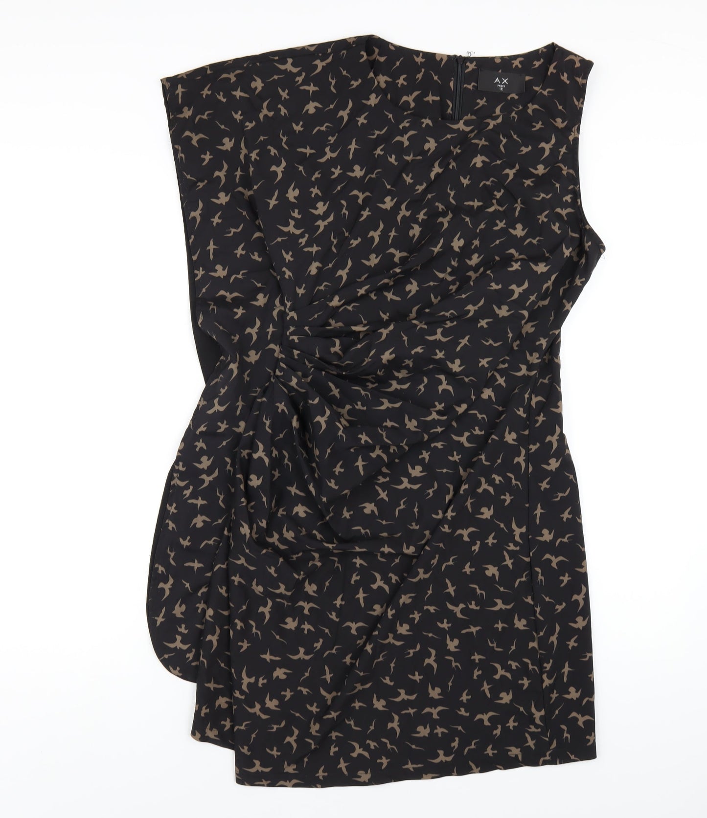 AX Paris Womens Black Geometric Nylon Pencil Dress Size 12 Round Neck Zip