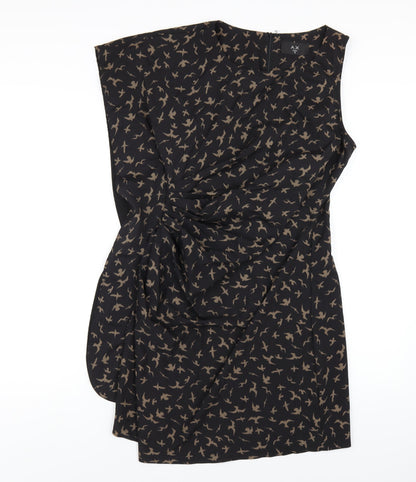 AX Paris Womens Black Geometric Nylon Pencil Dress Size 12 Round Neck Zip