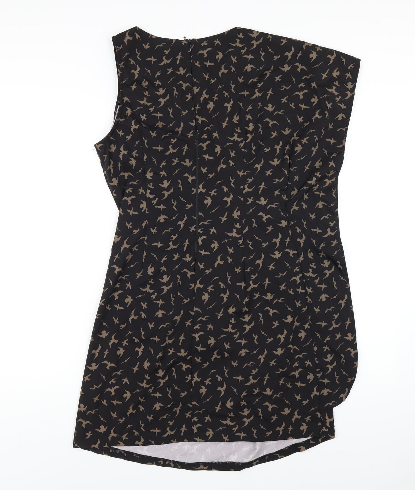 AX Paris Womens Black Geometric Nylon Pencil Dress Size 12 Round Neck Zip