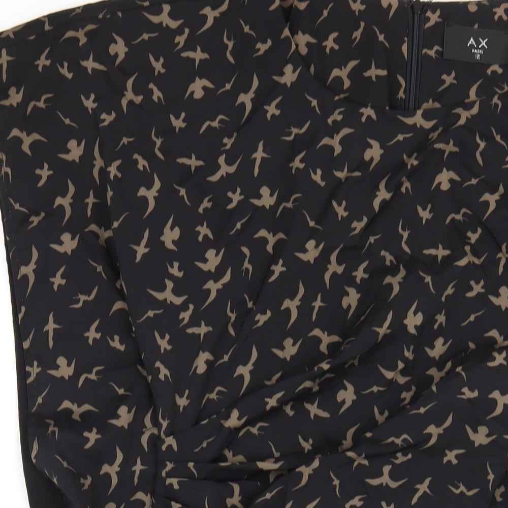 AX Paris Womens Black Geometric Nylon Pencil Dress Size 12 Round Neck Zip