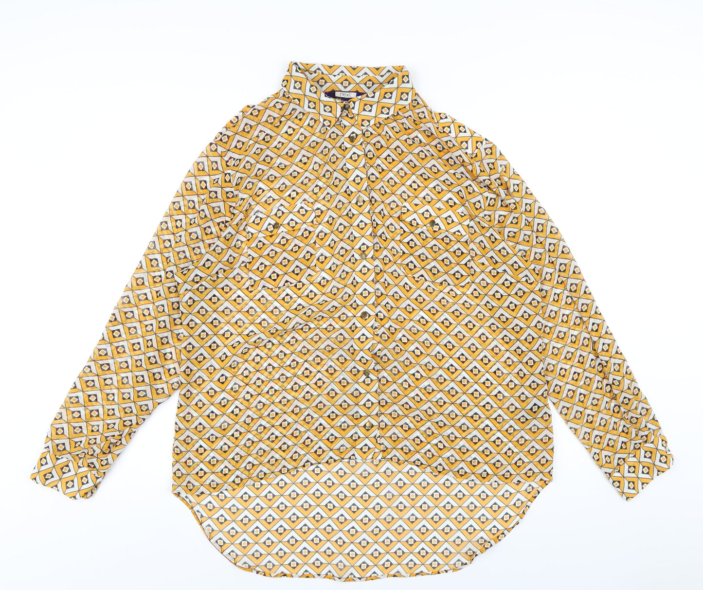 Womens UK Size 10 NEXT Yellow Basic Button-Up