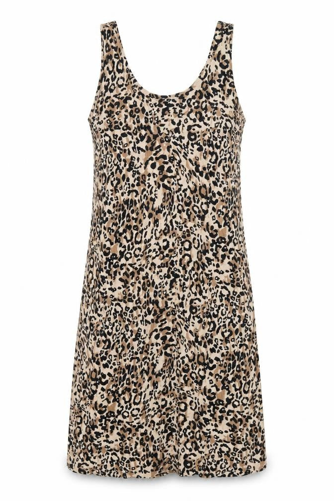 Marks and Spencer Womens Brown Animal Print Viscose Tank Dress Size M Scoop Neck Pullover