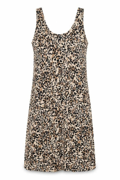 Marks and Spencer Womens Brown Animal Print Viscose Tank Dress Size M Scoop Neck Pullover