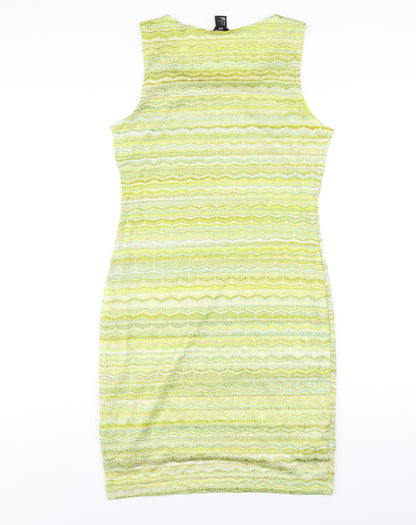 H&M Womens Green Geometric Polyester Tank Dress Size M Scoop Neck Pullover