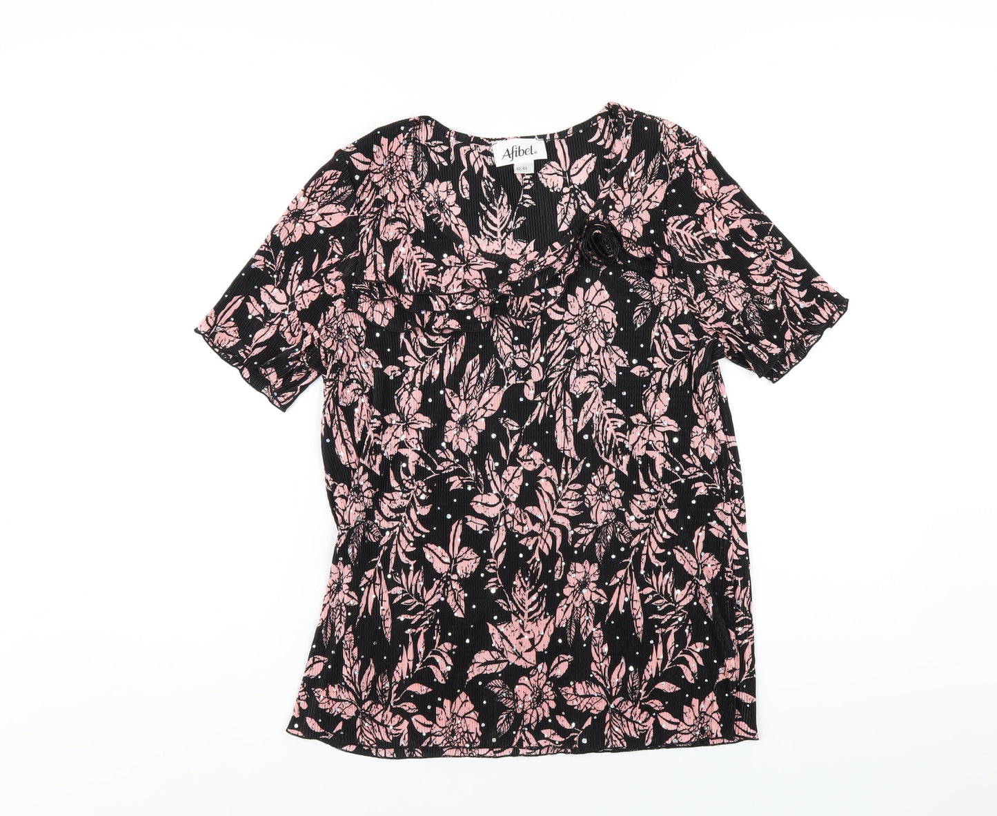 Womens UK Size 14 Afibel Black Basic T-Shirt